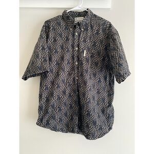 Columbia Fish Skeleton Print Short Sleeve Button Down Mens Large Gray Cotton
